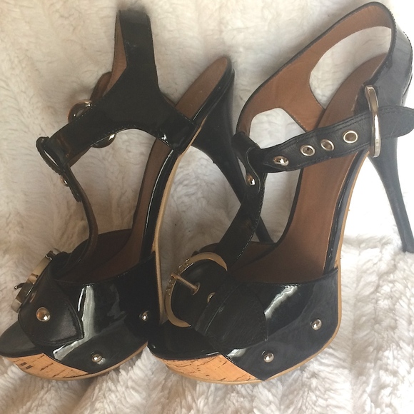 Guess Shoes - GUESS Black Buckle Platforms (Size 7)